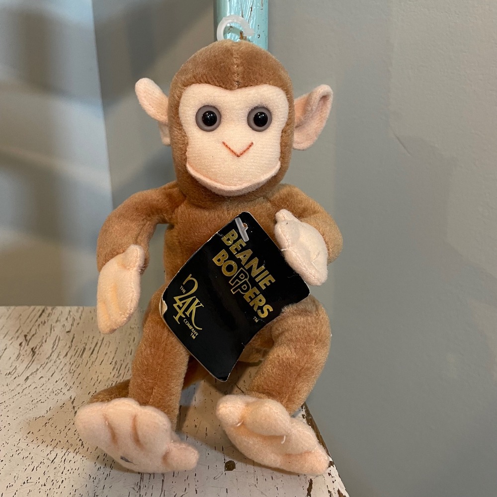 Vintage 24K Co Beanie Boppers Speak No Monkey Plush Brown Stuffed Animal 1997 7"
